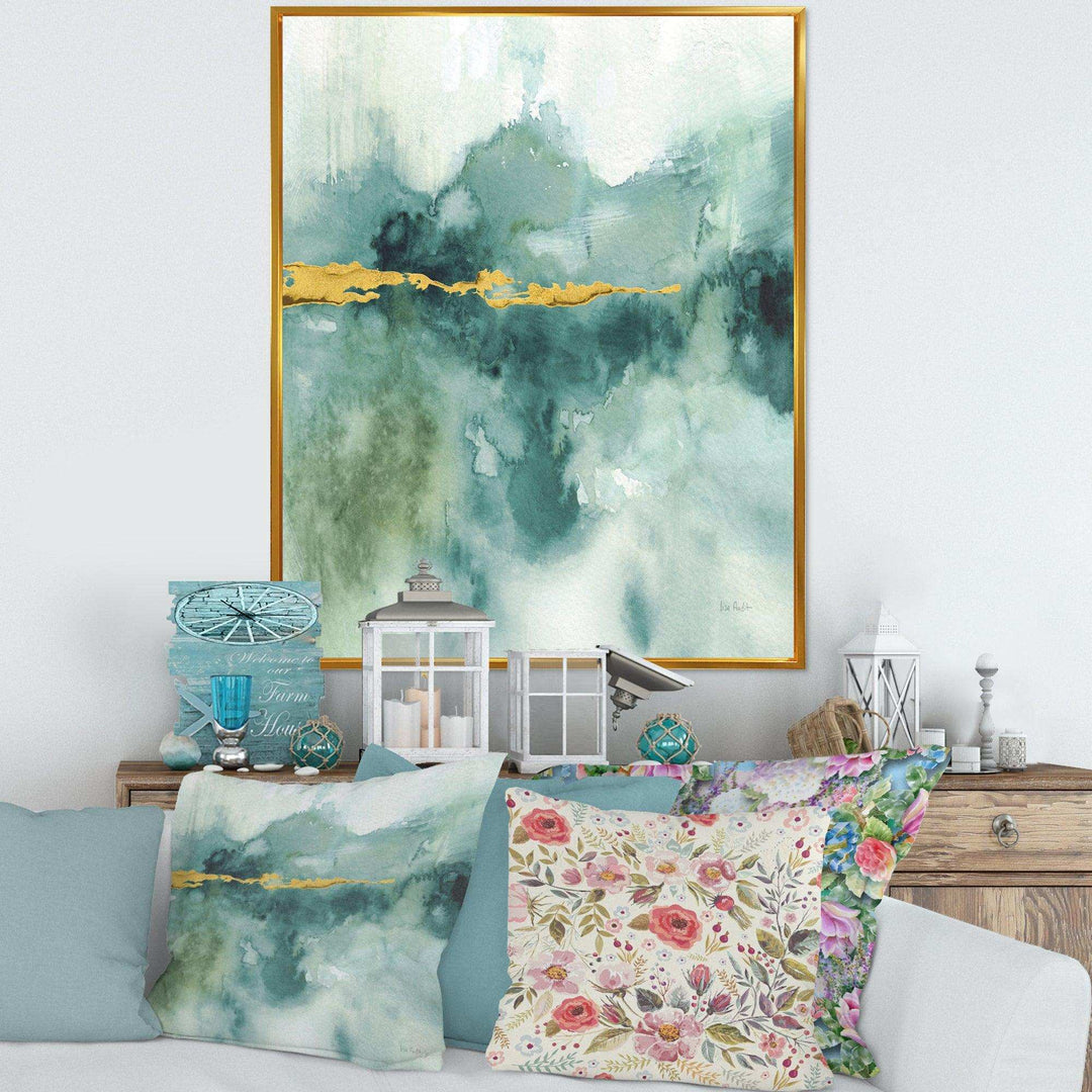 Blue Watercolor Impression with Gold - Traditional Living Room Wall Decor