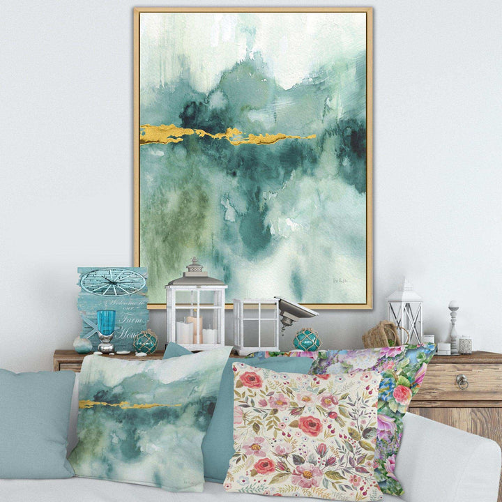 Blue Watercolor Impression with Gold - Traditional Living Room Wall Decor