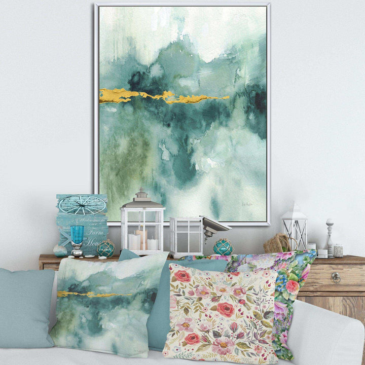 Blue Watercolor Impression with Gold - Traditional Living Room Wall Decor