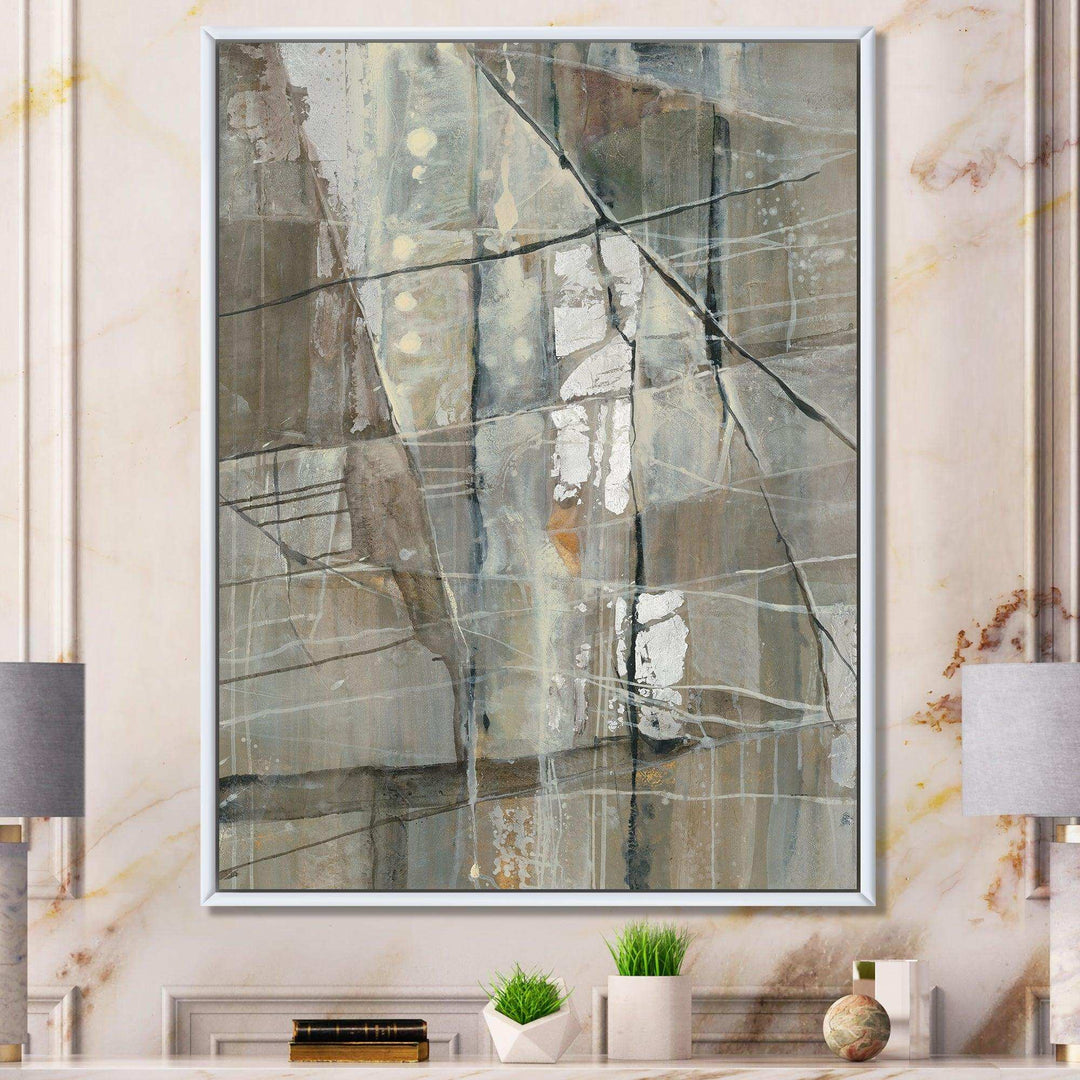 Silver and Beige Abstract - Modern Bedroom Wall Art