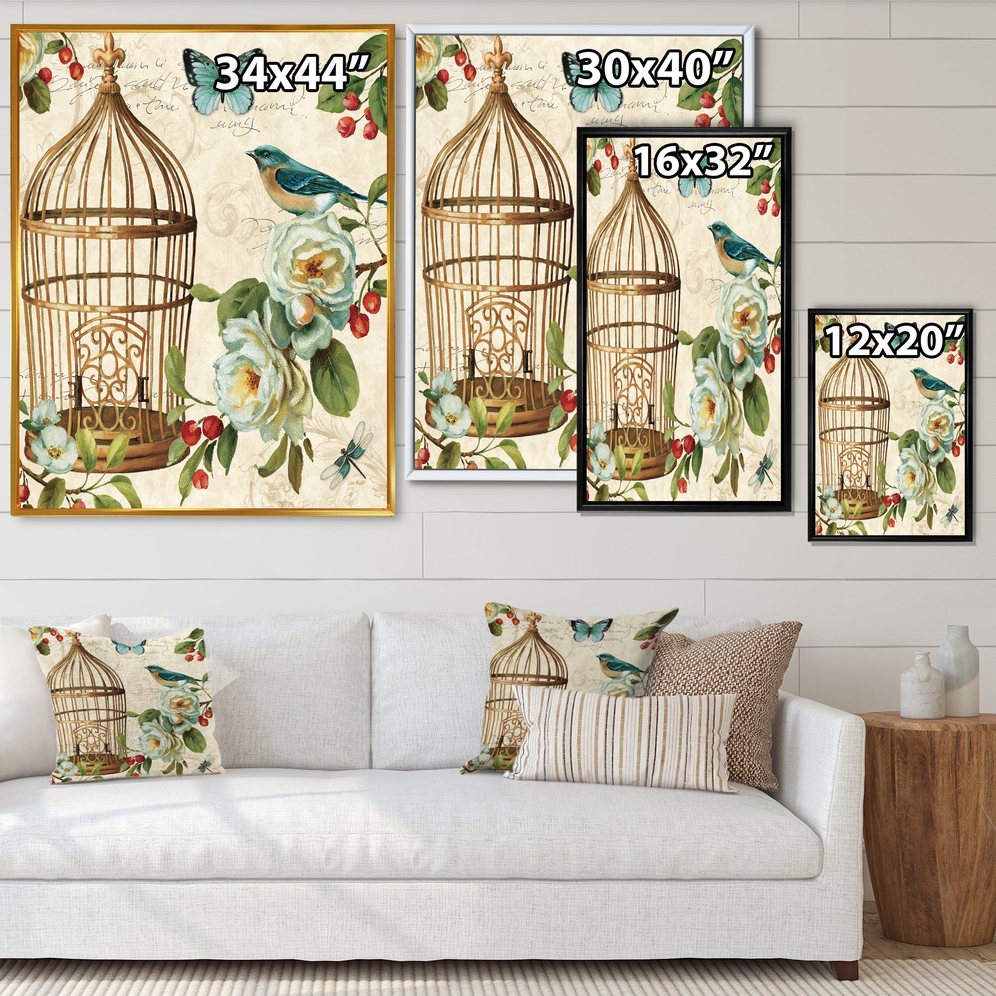 Blue Cottage Bird, Birdcage and Apple Blossoms I