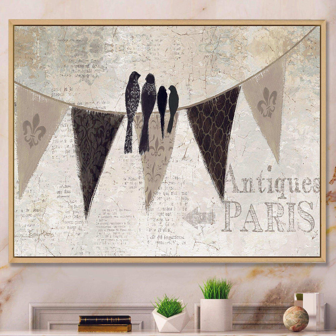 French Bird Flea Market - Vintage Canvas Wall Art