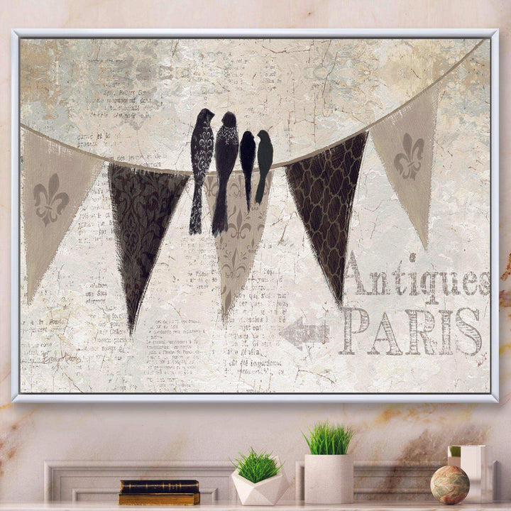 French Bird Flea Market - Vintage Canvas Wall Art