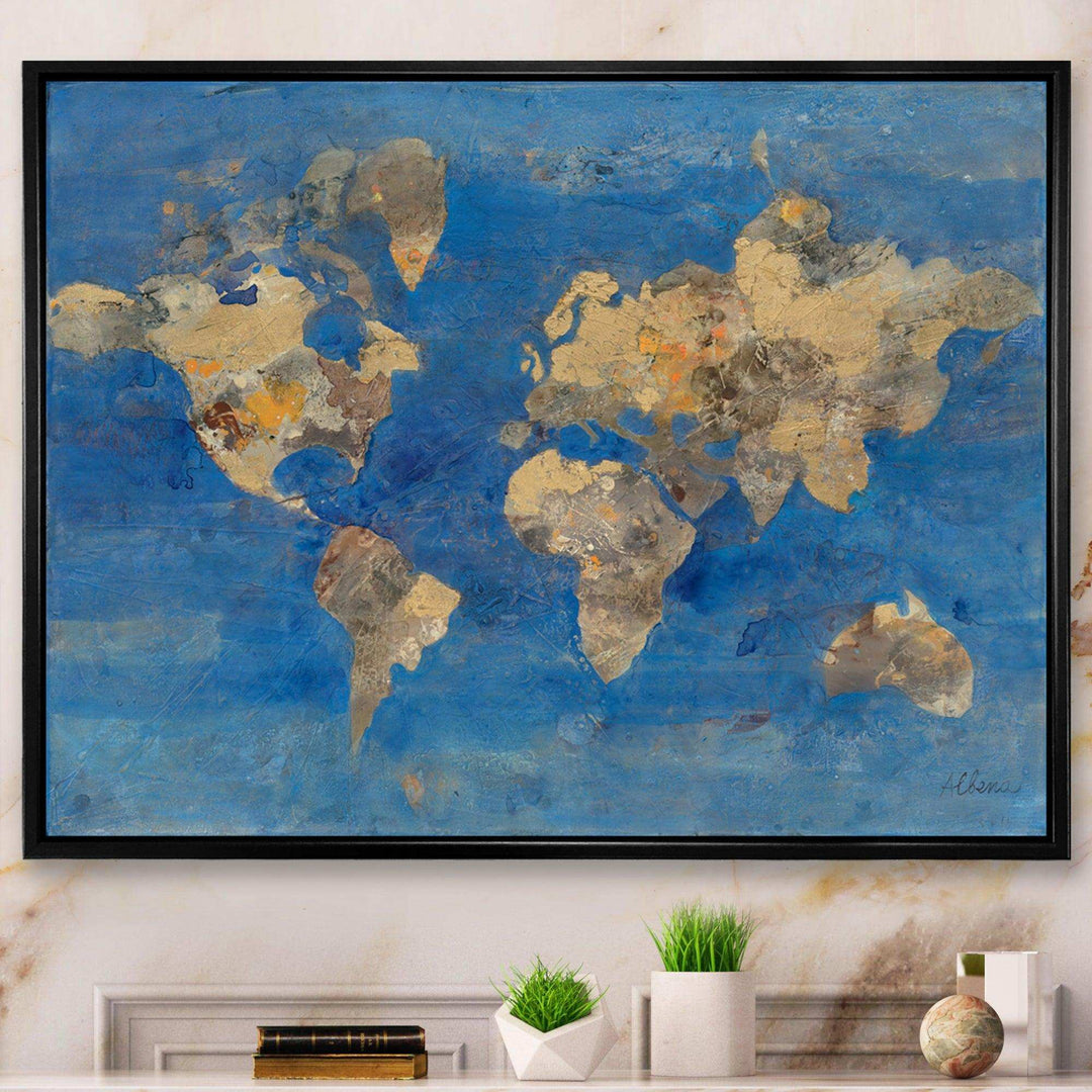 Golden Blue World Map