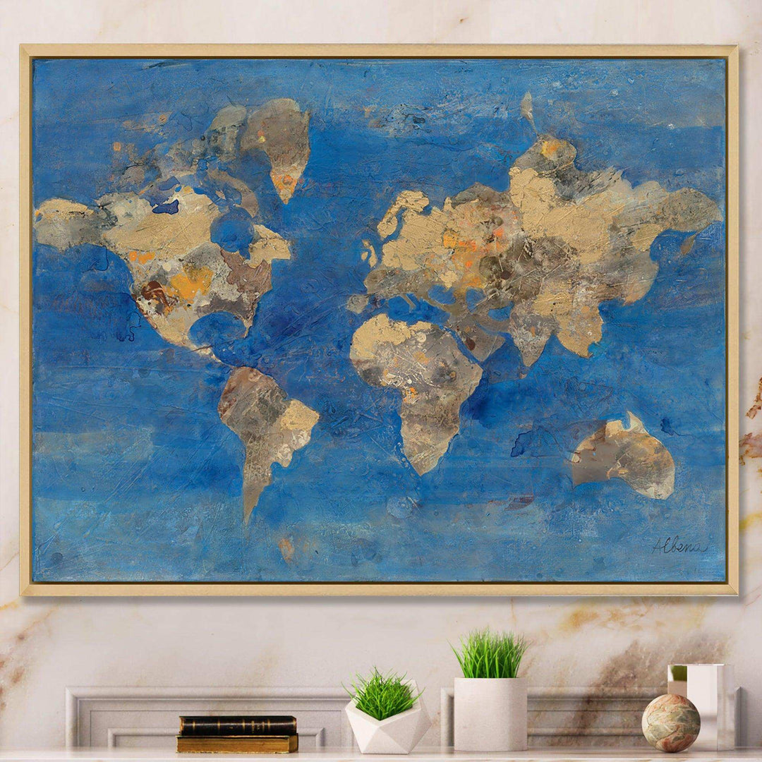 Golden Blue World Map