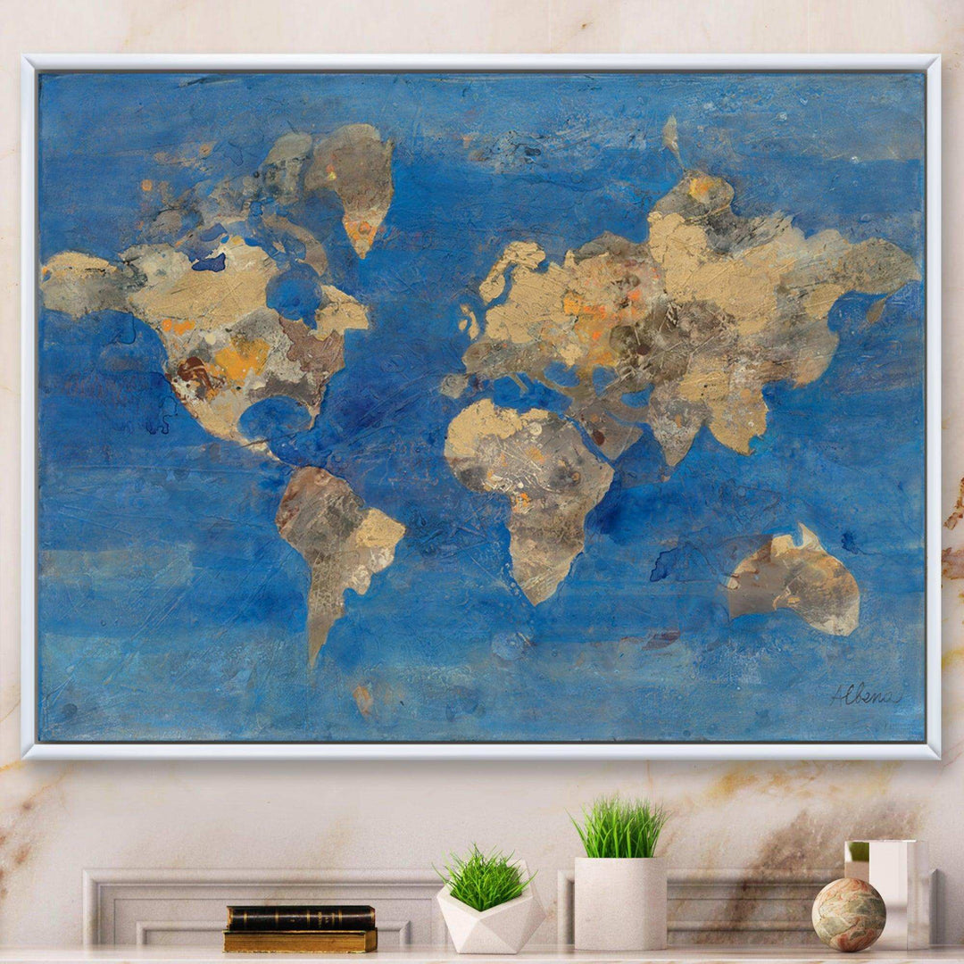 Golden Blue World Map