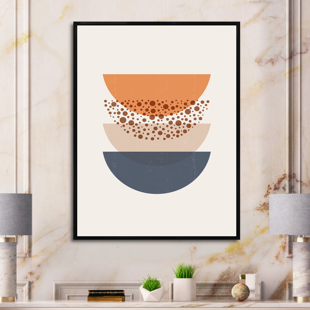 Abstract Sun &amp; Moon Geometrics In Blue &amp; Orange Framed Canvas Vibrant Black - 1.5" Thick