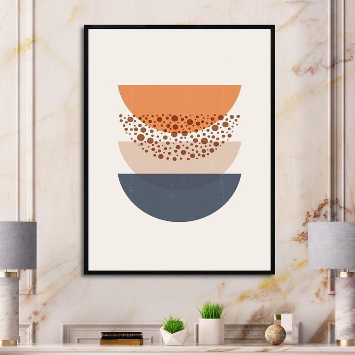 Abstract Sun &amp; Moon Geometrics In Blue &amp; Orange Framed Canvas Vibrant Black - 1.5" Thick