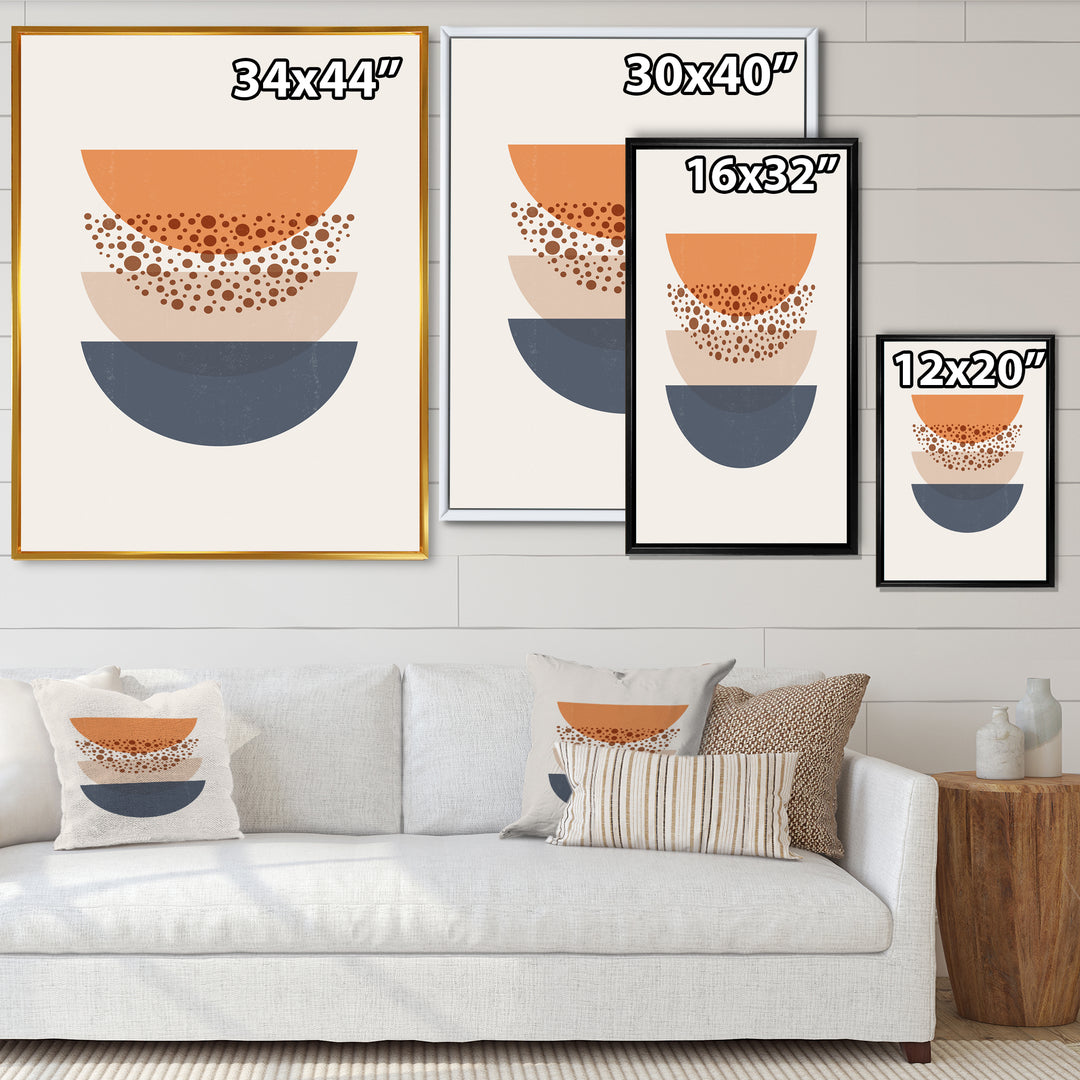 Abstract Sun &amp; Moon Geometrics In Blue &amp; Orange Framed Print Matte White - 1.5" Width