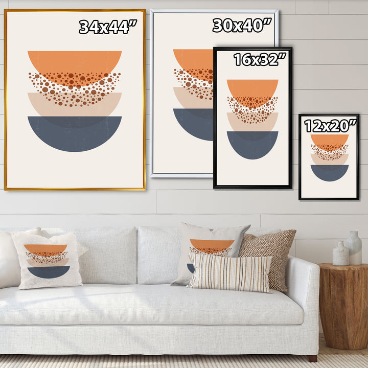 Abstract Sun &amp; Moon Geometrics In Blue &amp; Orange Framed Print Matte White - 1.5" Width