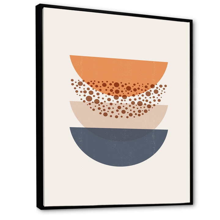 Abstract Sun &amp; Moon Geometrics In Blue &amp; Orange Framed Canvas Vibrant Black - 1.5" Thick