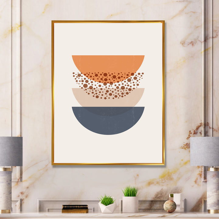 Abstract Sun &amp; Moon Geometrics In Blue &amp; Orange Framed Canvas Vibrant Gold - 1.5" Thick