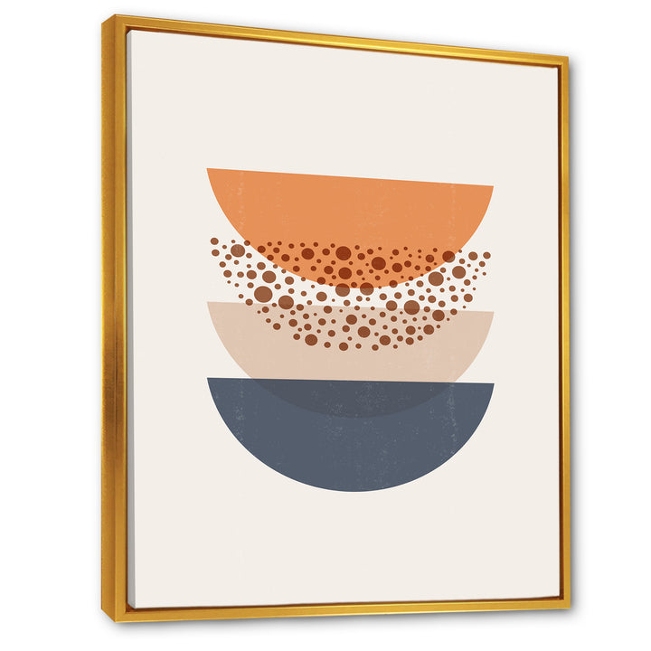 Abstract Sun &amp; Moon Geometrics In Blue &amp; Orange Framed Canvas Vibrant Gold - 1.5" Thick