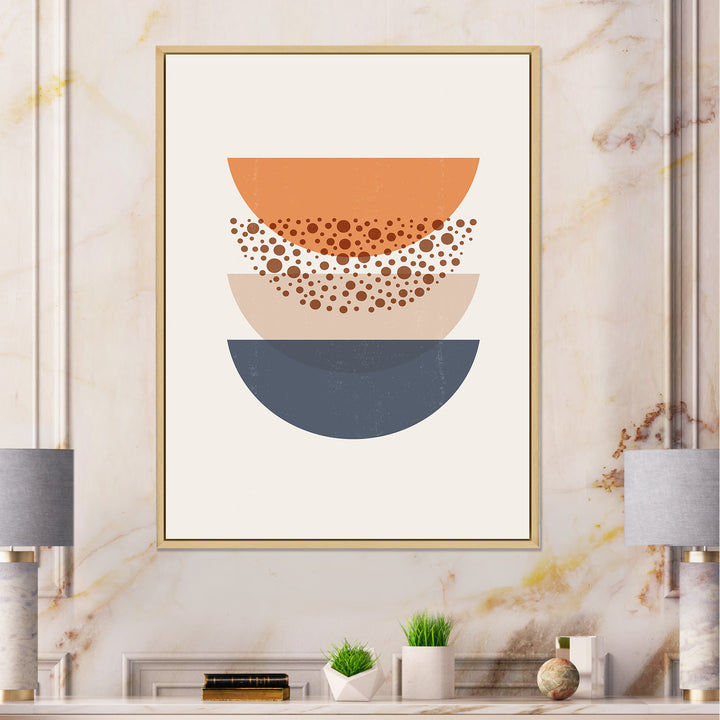 Abstract Sun &amp; Moon Geometrics In Blue &amp; Orange Framed Canvas Matte White - 1.5" Thick