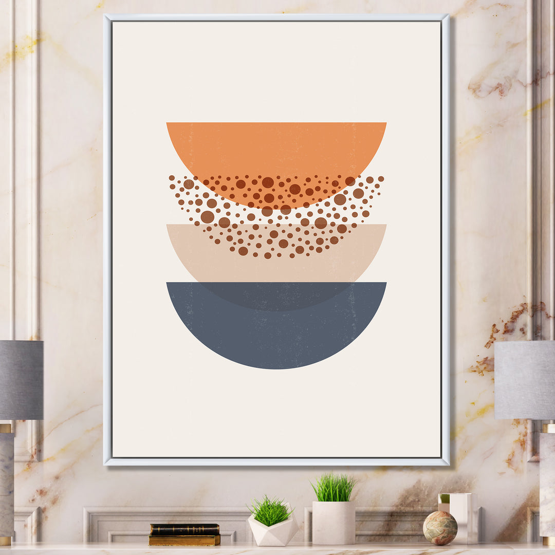 Abstract Sun &amp; Moon Geometrics In Blue &amp; Orange Framed Canvas Matte White - 1.5" Thick