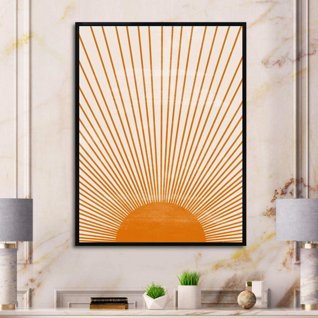 Designart Orange Sun Print III - Modern Bedroom Wall Art