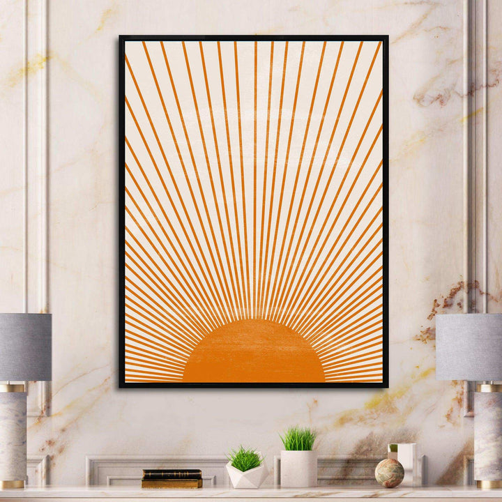 Designart Orange Sun Print III - Modern Bedroom Wall Art