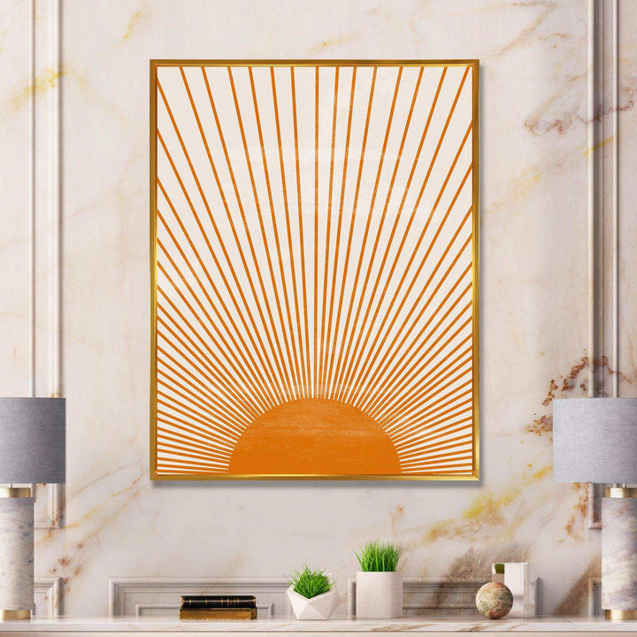Designart Orange Sun Print III - Modern Bedroom Wall Art