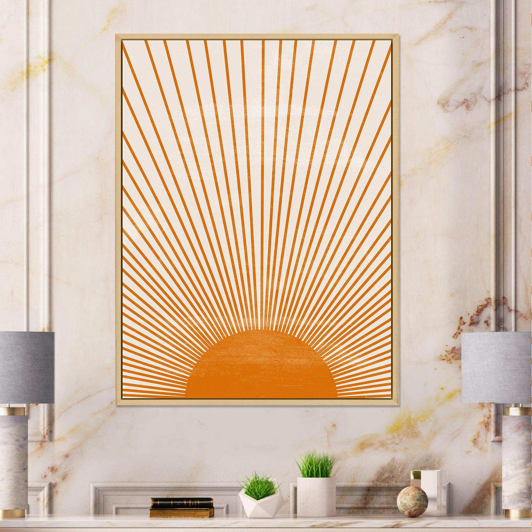Designart Orange Sun Print III - Modern Bedroom Wall Art
