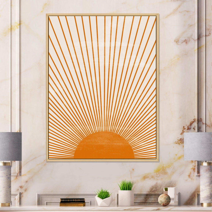 Designart Orange Sun Print III - Modern Bedroom Wall Art