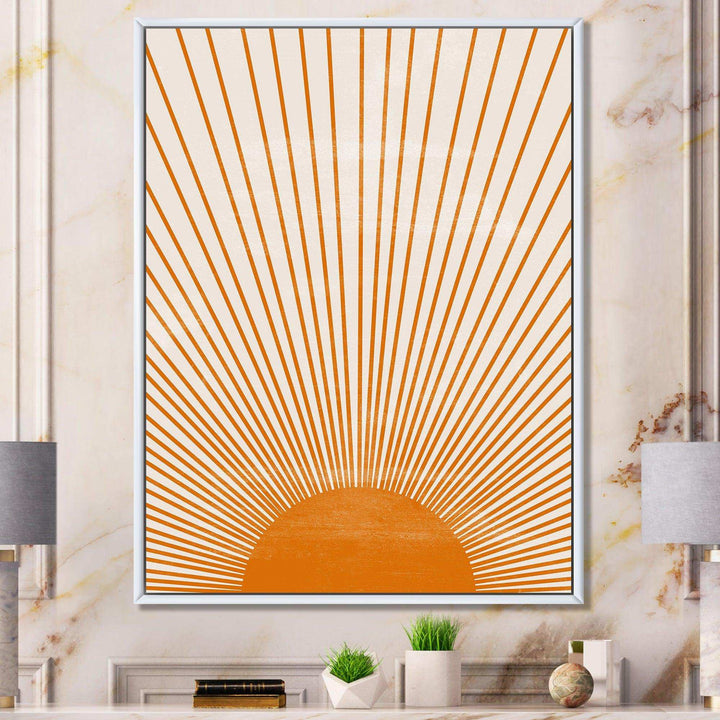 Designart Orange Sun Print III - Modern Bedroom Wall Art