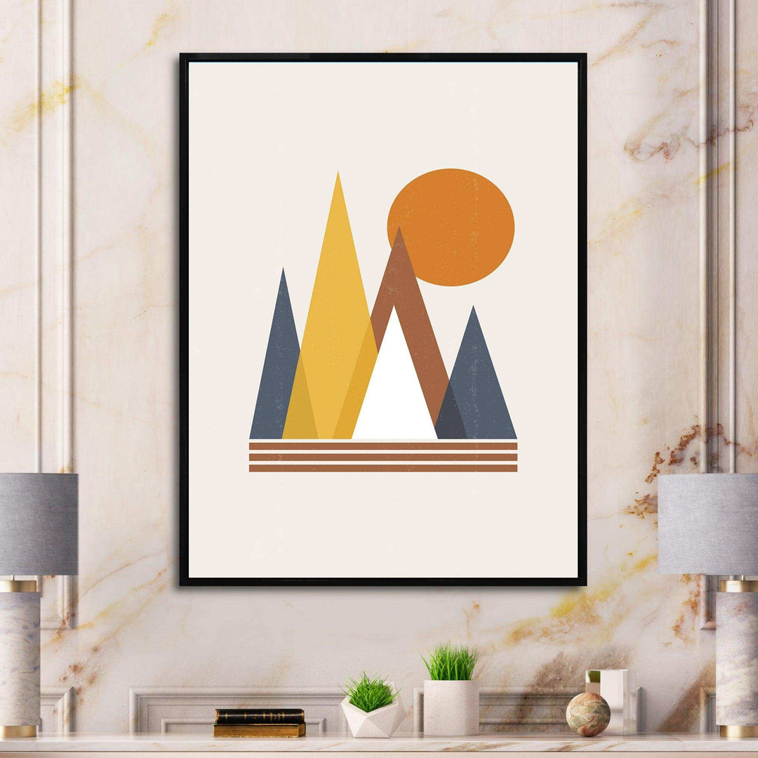 Mountain Abstract and Sun - Modern Canvas Wall Art