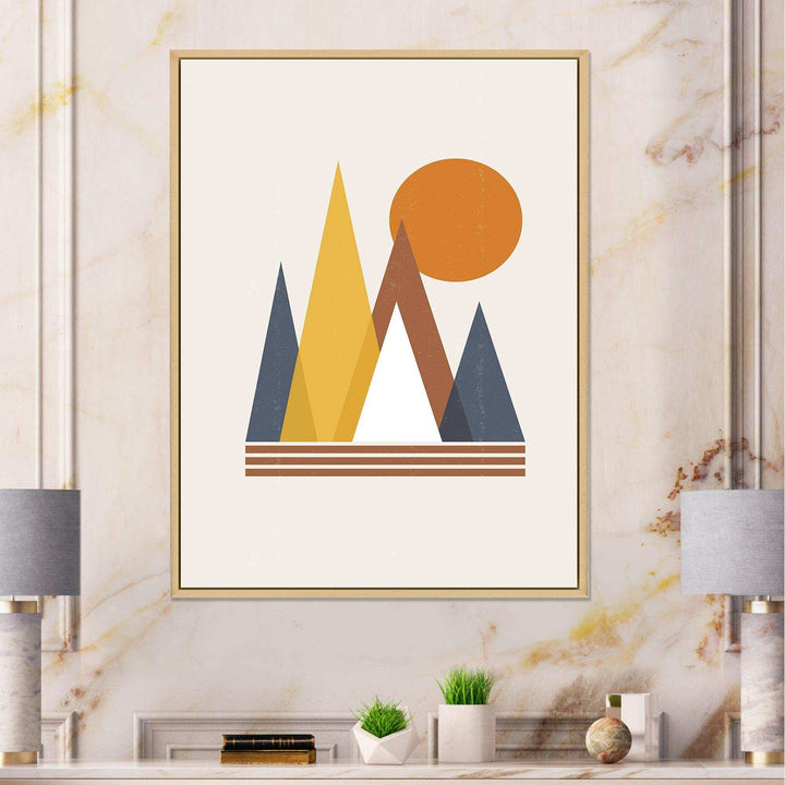 Mountain Abstract and Sun - Modern Canvas Wall Art