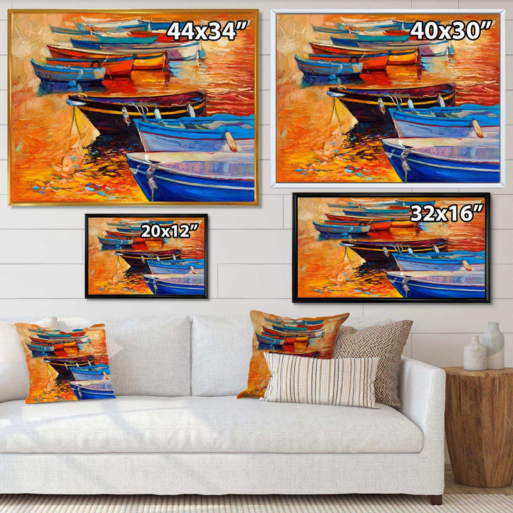 Boats In The Harbor During Warm Colourd Sunset I