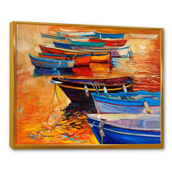 Boats In The Harbor During Warm Colourd Sunset I