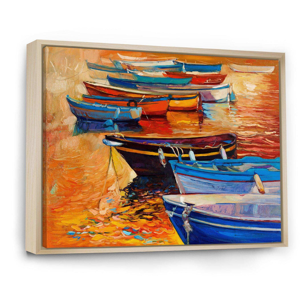 Boats In The Harbor During Warm Colourd Sunset I