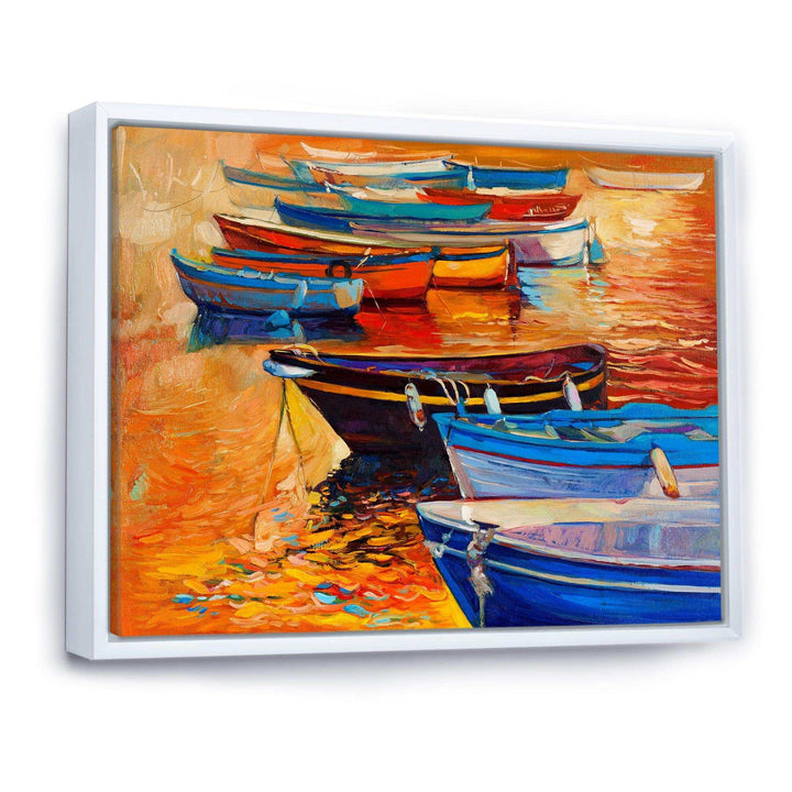 Boats In The Harbor During Warm Colourd Sunset I