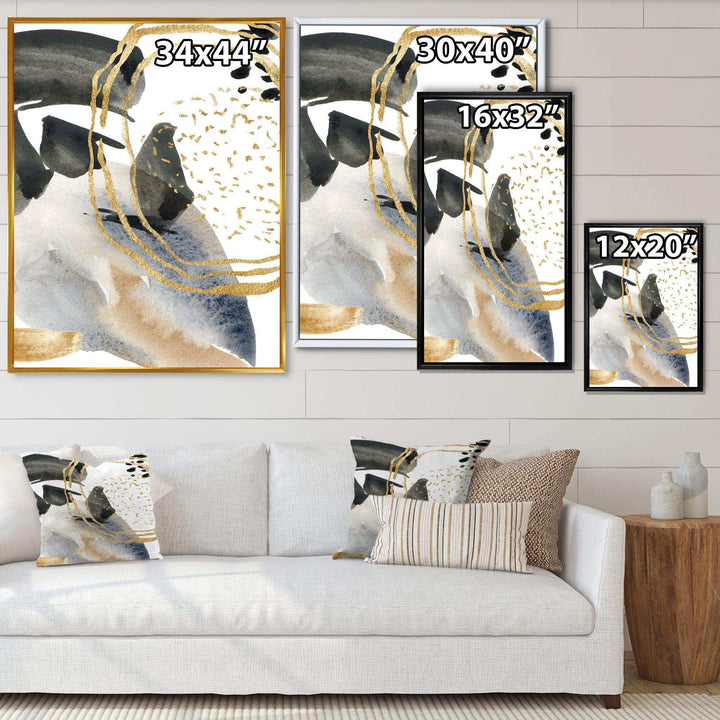 Pastel Abstract With Blue Black Beige &amp; Gold Spots - Modern Living Room Wall Decor