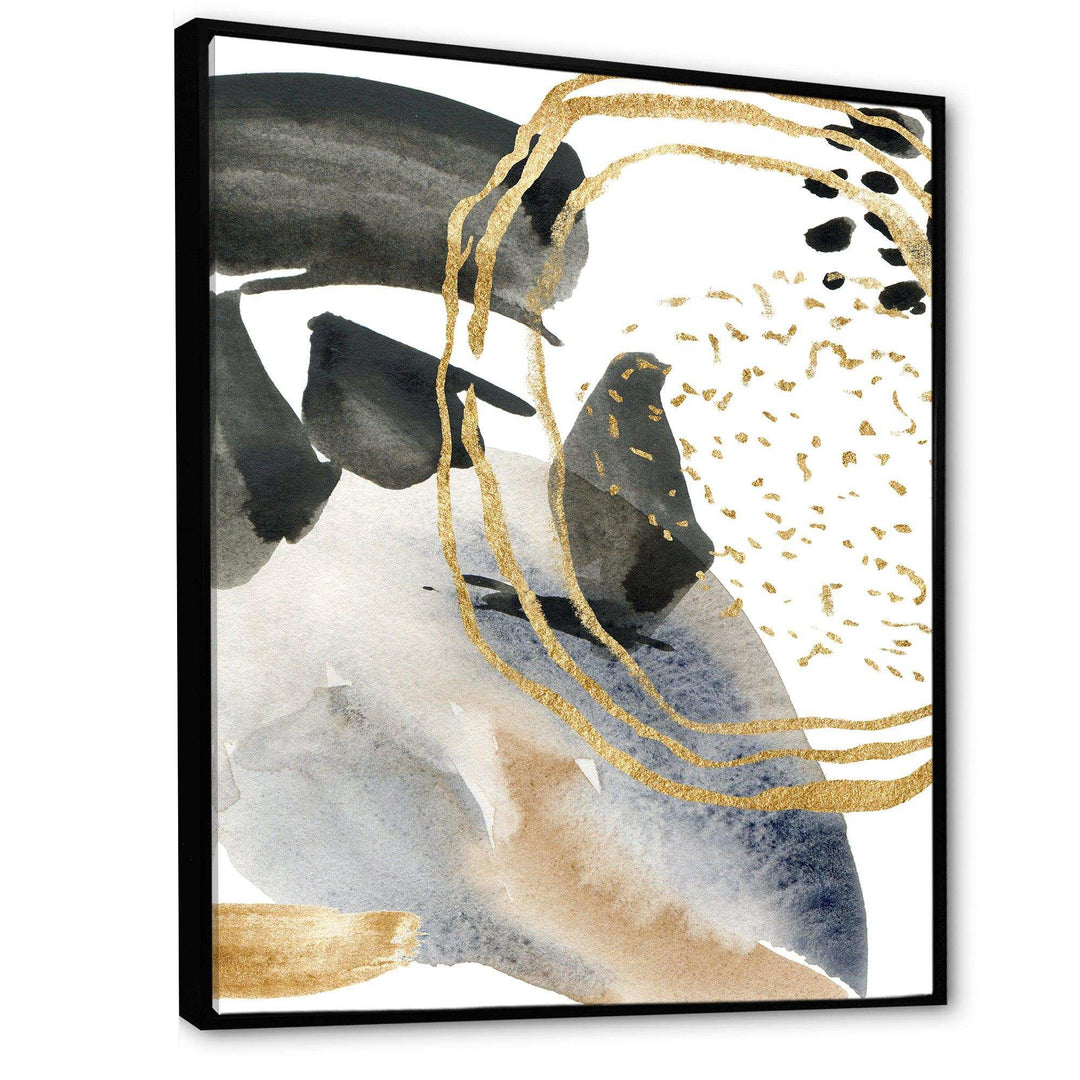 Pastel Abstract With Blue Black Beige &amp; Gold Spots - Modern Living Room Wall Decor