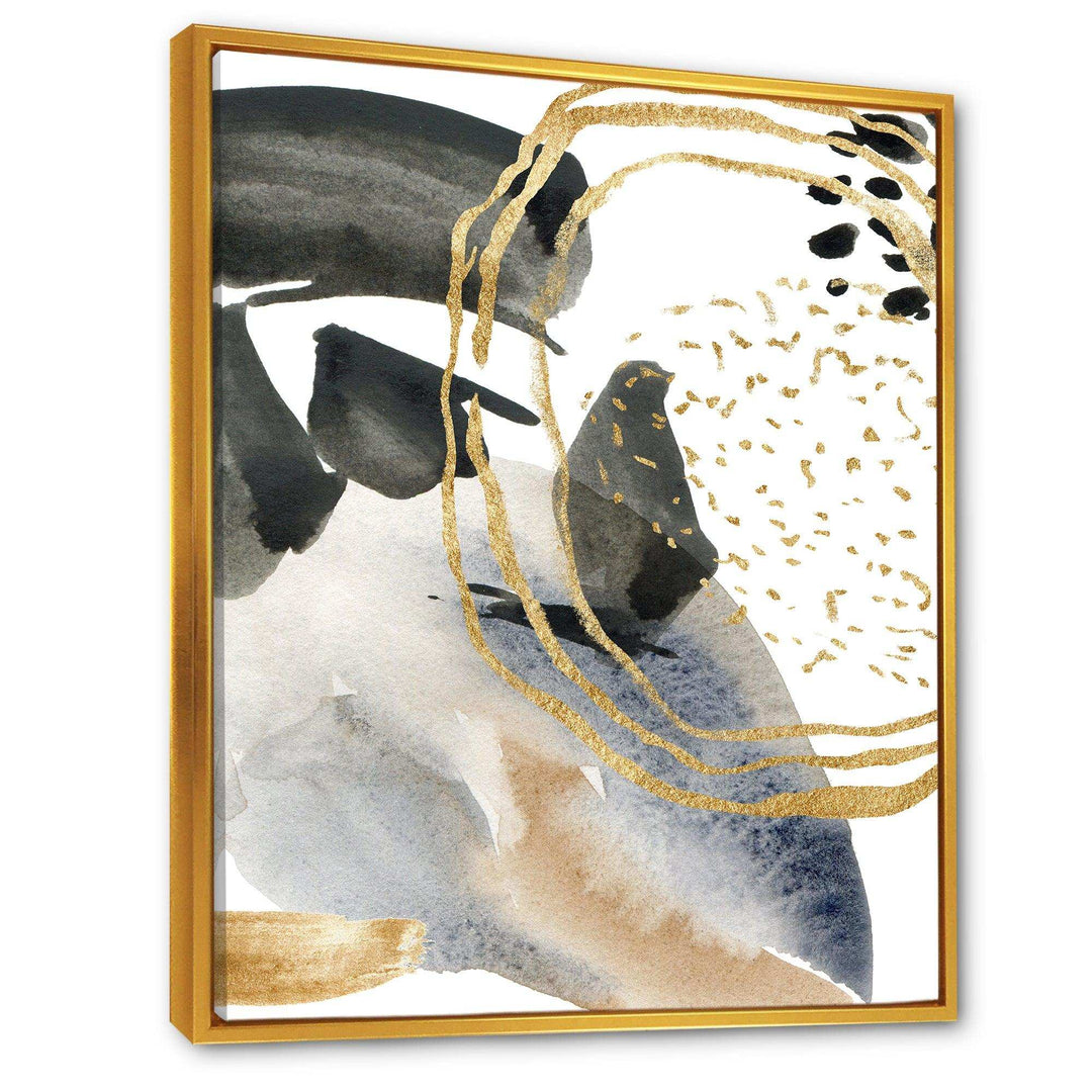 Pastel Abstract With Blue Black Beige &amp; Gold Spots - Modern Living Room Wall Decor