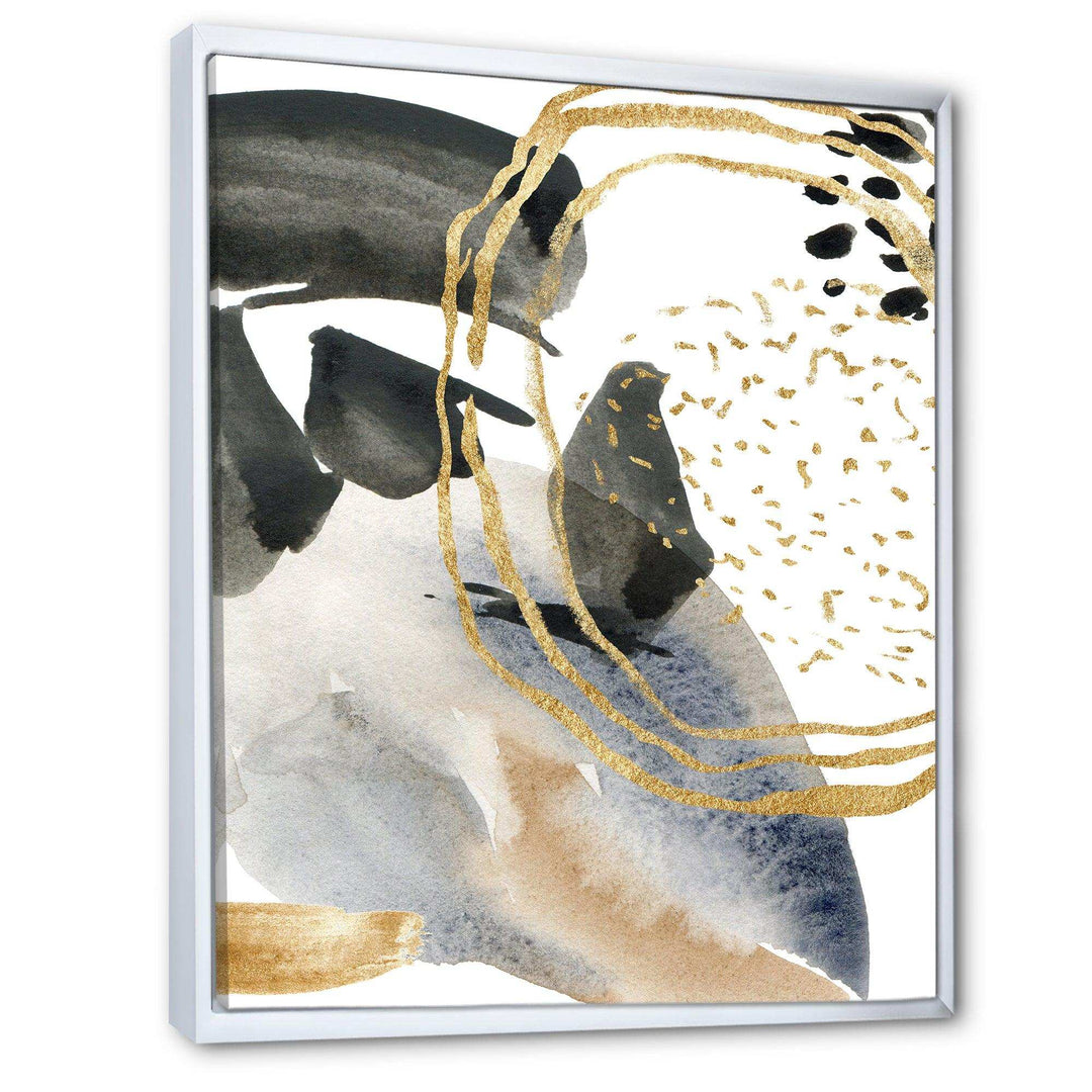 Pastel Abstract With Blue Black Beige &amp; Gold Spots - Modern Living Room Wall Decor