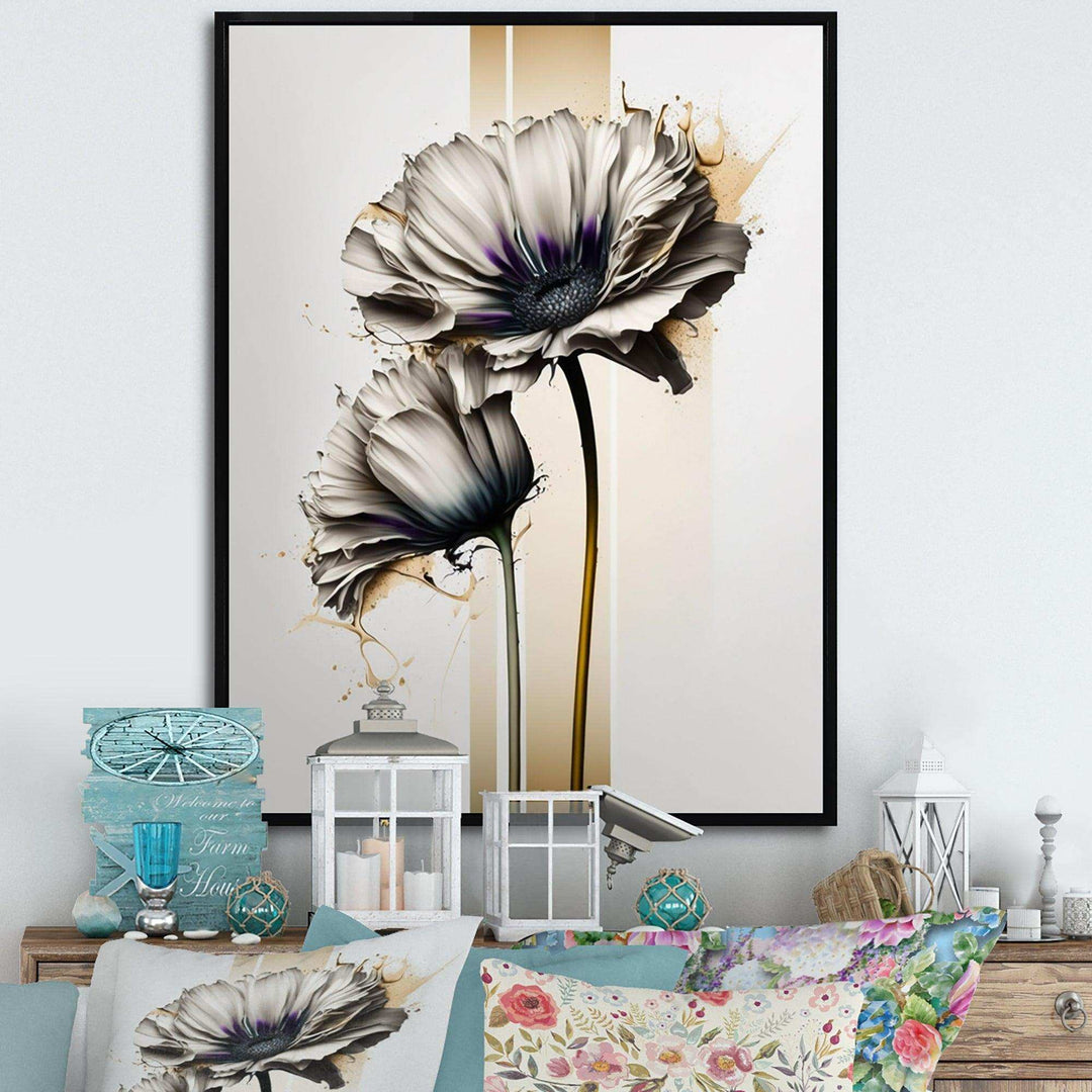 White Gerbera Flower On Golden Beige Paint I