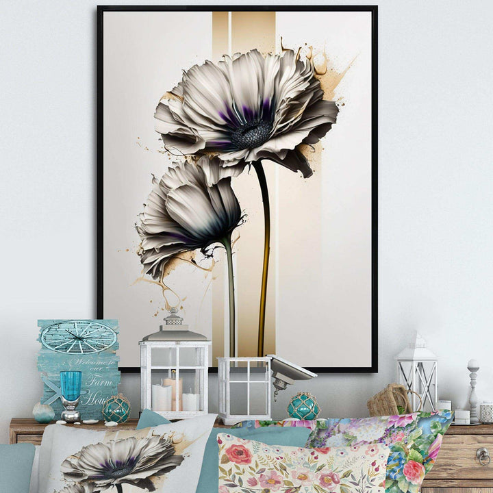 White Gerbera Flower On Golden Beige Paint I