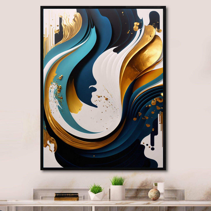 Blue And Gold Modern Art Abstract Painting II - Modern Living Room Wall Decor