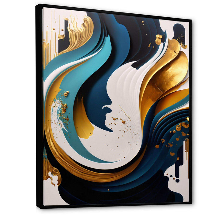 Blue And Gold Modern Art Abstract Painting II - Modern Living Room Wall Decor