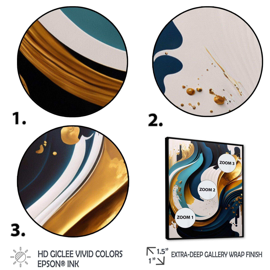 Blue And Gold Modern Art Abstract Painting II - Modern Living Room Wall Decor