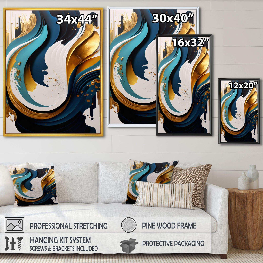 Blue And Gold Modern Art Abstract Painting II - Modern Living Room Wall Decor