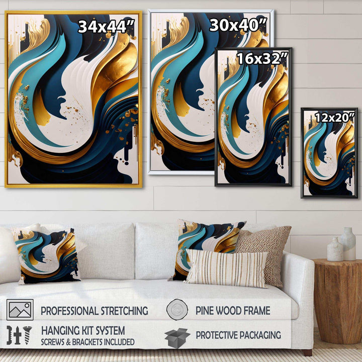 Blue And Gold Modern Art Abstract Painting II - Modern Living Room Wall Decor