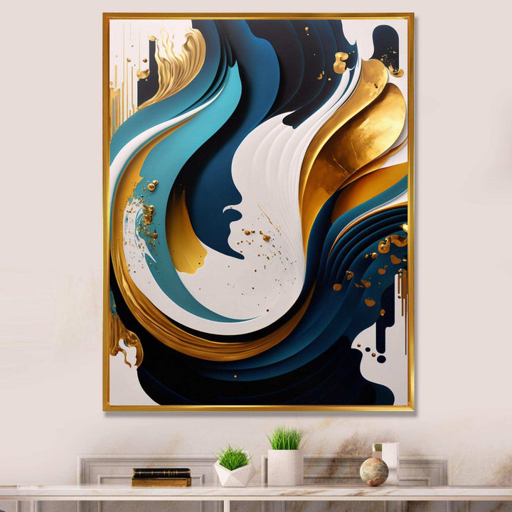 Blue And Gold Modern Art Abstract Painting II - Modern Living Room Wall Decor