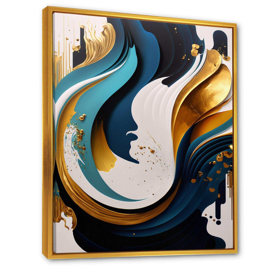Blue And Gold Modern Art Abstract Painting II - Modern Living Room Wall Decor