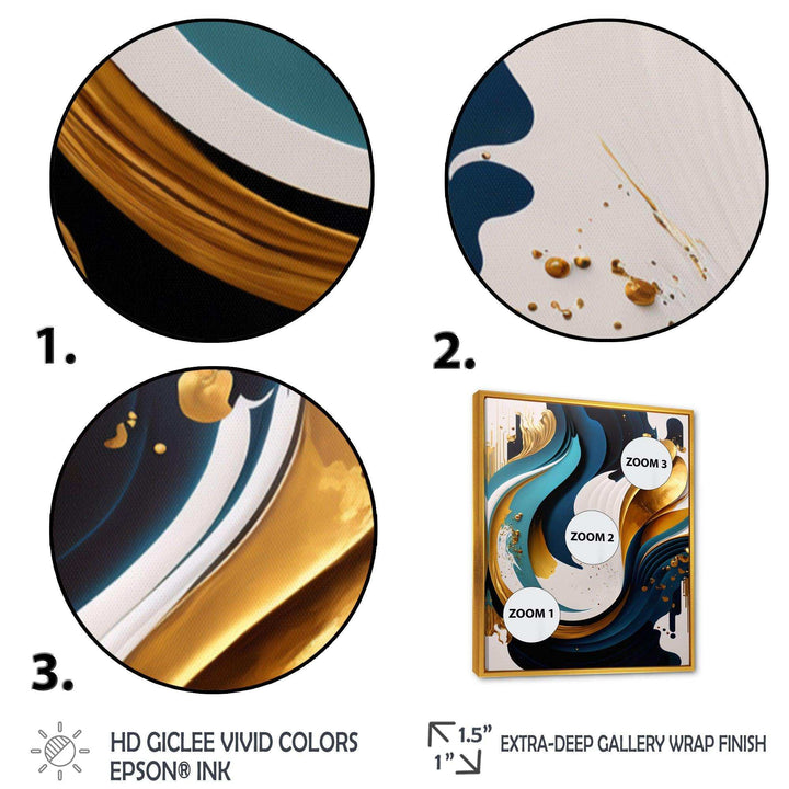 Blue And Gold Modern Art Abstract Painting II - Modern Living Room Wall Decor