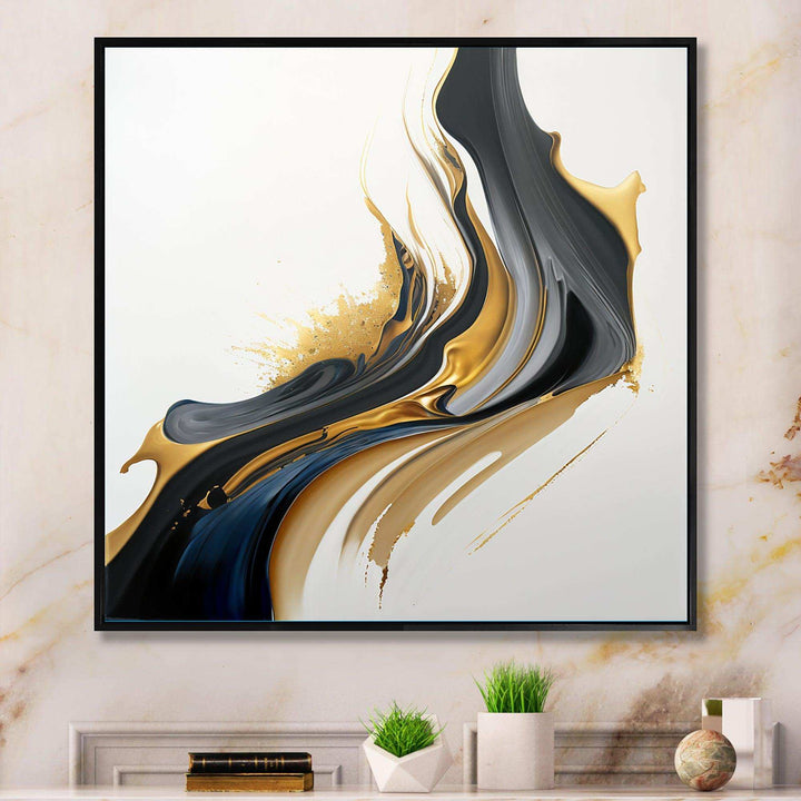 Black, White And Gold Liquid Art II - Modern Canvas Wall Art