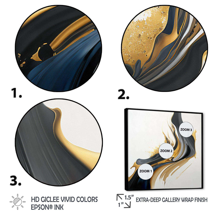 Black, White And Gold Liquid Art II - Modern Canvas Wall Art