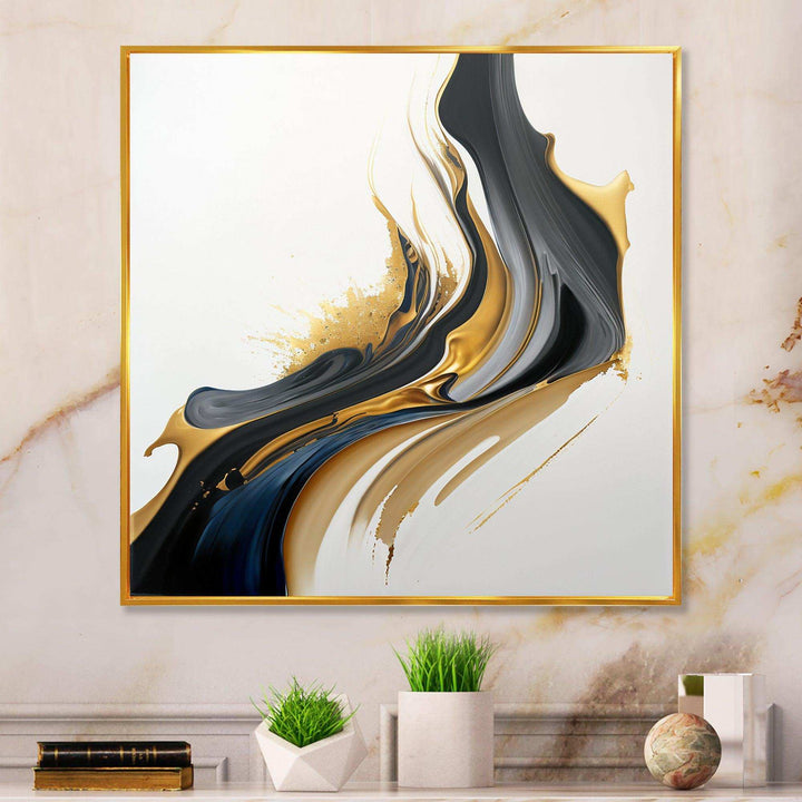 Black, White And Gold Liquid Art II - Modern Canvas Wall Art