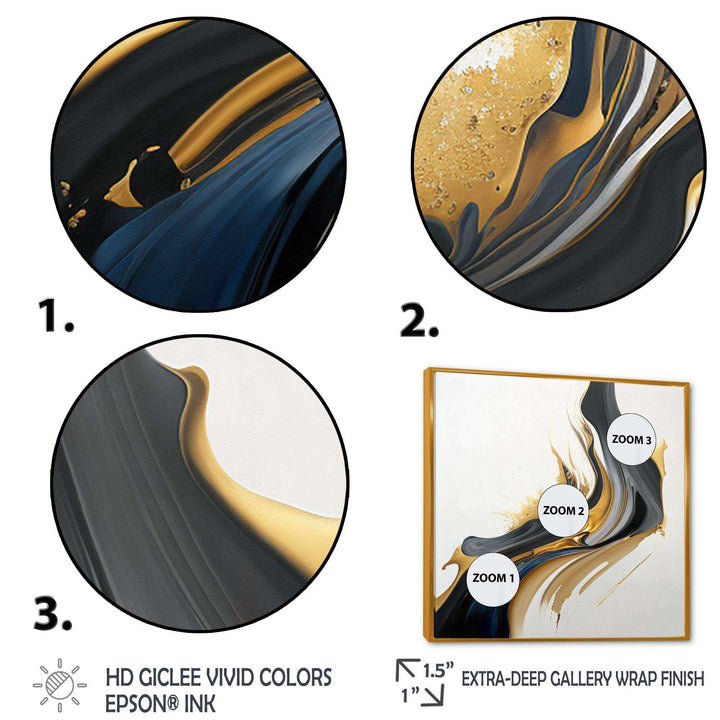 Black, White And Gold Liquid Art II - Modern Canvas Wall Art
