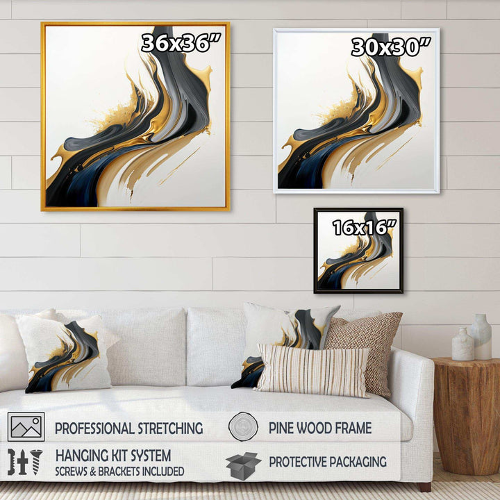 Black, White And Gold Liquid Art II - Modern Canvas Wall Art